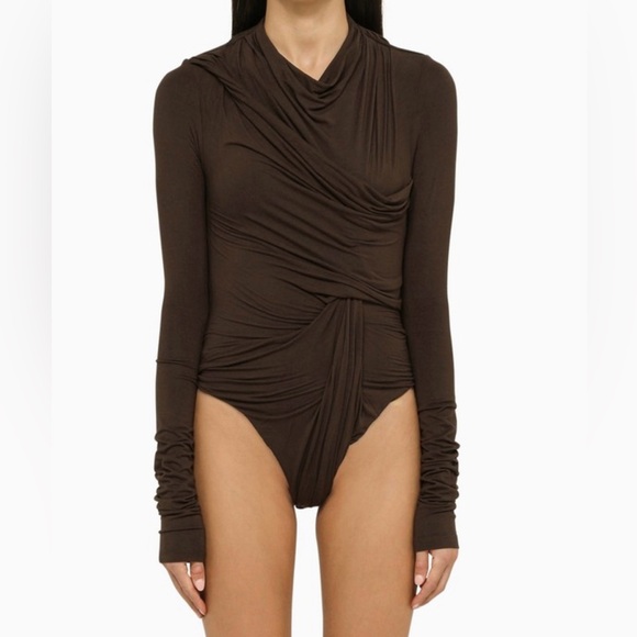 NWT Entire Studios Draped Chocolate viscose syrup bodysuit Sz Large - Picture 1 of 9